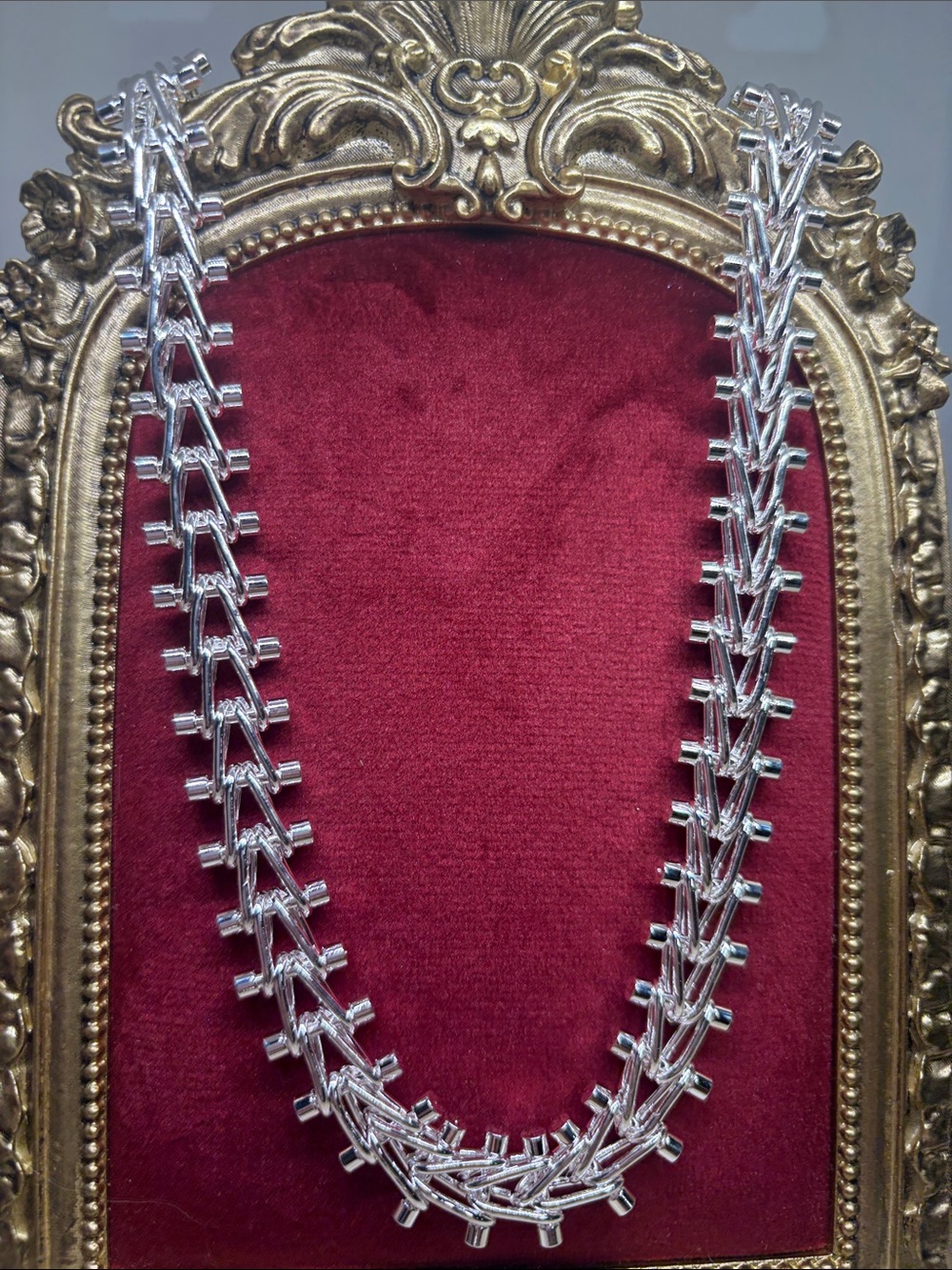 925 Sterling Silver 18” Sculptural Barbell Link Statement Necklace